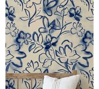 S4Sassy Peel and Stick Wall Covering, Watercolor Floral Print Removable Vinyl Wallwrap - Modern Wall Mural, Blue Instant Walls Makeover Wallpaper for Bedroom, Bathroom, Laundry Room - 25"x240" inch