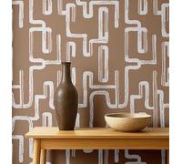 S4Sassy Peel & Stick Textured Vinyl Wallpaper, Urban Chic Geometric Maze Print Contact Paper Waterproof - Brown, 25"x240", Removable Modern Wall Covering for Home Decor in Bedrooms & Living Areas