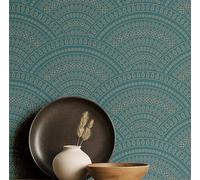 S4Sassy Peel & Stick Textured Vinyl Wallpaper, Urban Chic Mandala Arch Print Contact Paper Waterproof - Blue, 25"x60", Removable Modern Wall Covering for Home Decor in Bedrooms & Living Areas