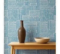 S4Sassy Peel & Stick Textured Vinyl Wallpaper, Urban Chic Stripe Patch Print Contact Paper Waterproof - Blue, 25"x360", Removable Modern Wall Covering for Home Decor in Bedrooms & Living Areas
