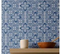 S4Sassy Peel & Stick Vinyl Wallpaper, Art Deco Tile Wallpaper Contact Paper Waterproof - Blue, 25"x120",Textured Removable Wall Covering for Home Decor in Living Areas, Renter Spaces, Cabinets