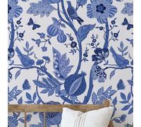 S4Sassy Peel & Stick Vinyl Wallpaper, Bird Garden Wallpaper Contact Paper Waterproof - Blue 25"x120", Textured Removable Wall Covering for Home Decor in Living Areas, Renter Spaces, Cabinets