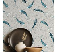 S4Sassy Peel & Stick Vinyl Wallpaper, Koi Fish Wall Paper Contact Paper Waterproof - Blue, 25"x120", Textured Finish, Removable Asian Style Covering for Home Decor in Bedrooms & Living Areas, Cabinets