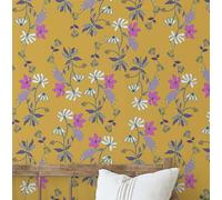 S4Sassy Peel & Stick Vinyl Wallpaper, Meadow Floral Wall Paper Contact Paper Waterproof - Yellow, 25"x360", Textured Finish, Removable Asian Style Covering for Home Decor in Bedrooms & Living Areas