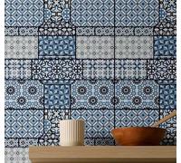 S4Sassy Peel & Stick Vinyl Wallpaper, Tile Squares Wallpaper Contact Paper Waterproof - Blue, 25"x120",Textured Removable Wall Covering for Home Decor in Living Areas, Renter Spaces, Cabinets