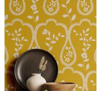 S4Sassy Peel & Stick Vinyl Wallpaper, Trellis Floral Wall Paper Contact Paper Waterproof - Mustard, 25"x360", Removable Asian Style Covering for Home Decor in Bedrooms & Living Areas, Cabinets