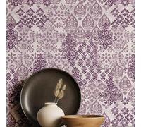 S4Sassy Removable Arabesque Pattern Waterproof Wall Wrap, Textured Finish Floral Motif Wallcover, Purple Contact Paper for Backsplash, Kitchen, Self Adhesive Vinyl Wallpaper Roll- Purple-25 x240 inch