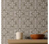 S4Sassy Removable Art Deco Tile Waterproof Wall Wrap, Paisley Block Print Wallcover, Green Contact Paper for Backsplash, Kitchen, Self Adhesive Vinyl Wallpaper Roll, DIY Home Decor- Green-25"x360"