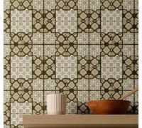 S4Sassy Removable Geometric Mosaic Tile Waterproof Wall Wrap, Textured Finish Ornate Motif Wallcover, Green Contact Paper for Backsplash, Kitchen, Self Adhesive Vinyl Wallpaper Roll- Green-25"x360"