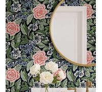 S4sassy Removable Nature-inspired Waterproof Wall Wrap, Textured Finish Wallcover, Peony Botanical Print Contact Paper for Walls, Cabinets, Dresser, Self Adhesive Vinyl Wallpaper Roll- Green (25"x60")