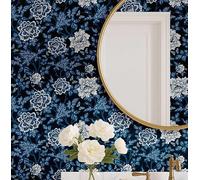 S4Sassy Removable Nature-Inspired Waterproof Wall Wrap, Wallcover, Floral Motif Print Contact Paper for Walls, Cabinets, Dresser, Self Adhesive Vinyl Wallpaper Roll- Blue (25"x120" inch)
