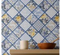 S4Sassy Removable Vintage Style Waterproof Wall Wrap, Classical Tile Wallcover, Blue Contact Paper for Backsplash, Kitchen, Self Adhesive Vinyl Wallpaper Roll, DIY Home Decor - Blue-25"x120" inch