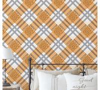 S4Sassy Self Adhesive Wallpaper, Mosaic Check Print Wallpaper, Orange Removable Diy Vinyl Wall Covering, Textured Peel And Stick Contact Paper For Entryway Accent Wall, Home Decor Solution (25"X 120")