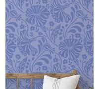 S4Sassy Self-Stick Decorative Boho Wallpaper, Large Floral Print Walls Paper, Vinyl Waterproof Contact Paper, Blue, 25"x120"inch Removable Renter Friendly Wall Covering for Bedroom, Dining Room