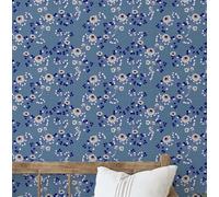 S4sassy Self-Stick Decorative Wallpaper, Mini Flower Vine Print Wall Paper, Textured Vinyl Waterproof Contact Paper, Blue, 25"x120"inch Removable Renter Friendly Wall Covering For Bedroom, Dining room