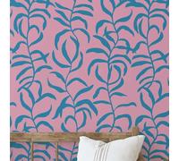 S4Sassy Self-Stick Decorative Wallpaper, Stylized Botanical Wall Paper, Textured Vinyl Waterproof Contact Paper, Blue on Pink, 25"x120"inch Removable Renter Friendly Walls Covering for Bedroom, Pink
