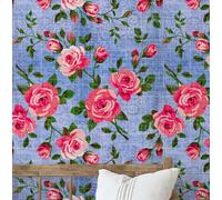 S4sassy Self-Stick Decorative Wallpaper, Textured Bouquet Print Wall Paper, Textured Vinyl Waterproof Contact Paper, Blue, 25"x120"inch Removable Renter Friendly Wall Covering For Bedroom, Dining room