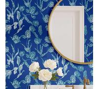 S4Sassy Self-Stick Decorative Wallpaper, Tulip Sketch Print Wall Paper, Textured Vinyl Waterproof Contact Paper, Blue, 25"x120"inch Removable Renter Friendly Wall Covering for Bedroom, Dining Room