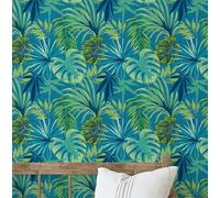 S4Sassy Tropical Palm Delight Wallpaper - Blue Wall Covering, 25" x 120" Self-Adhesive Textured Vinyl Walls Paper, Decorative Wall Wrap, Easy DIY Walls Covering for Bedroom, Living Room, Living Space