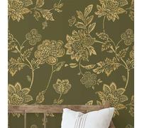 S4Sassy Vintage Floral Wallpaper- Green Wall Covering, 25" x 120" Self-Adhesive Textured Vinyl Walls Paper, Wall Wrap, Easy DIY Walls Covering For Farmhouse Bedroom, Living Room, Cabinet, Living Space