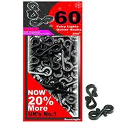 S4U Gutter Hooks for Outdoor Lights 60pcs Plastic S Gutter Clips for Hanging Outside Christmas Lights, String Lights, Icicle Fairy Lights - Black