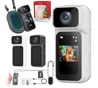 S80 Mini Action Camera, 2.7K Portable Vlogging Camera, 180° Rotating Lens,Wearable Small Body Magnetic Hands-Free POV Camcorder for Skiing Motorcycle Pet Walking Vlogging (White 64G)