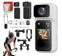 S80 Mini Action Camera, 2.7K Portable Vlogging Camera, 180° Rotating Lens,Wearable Small Body Magnetic Hands-Free POV Camcorder for Skiing Riding Motorcycle Pet Walking Vlogging (White 128G)