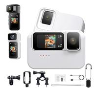 S80 Mini Action Camera with Charging Dock, 2.7K Portable Vlogging Camera, Wearable Small Body Magnetic Hands-Free POV Camcorder for Skiing and Riding Motorcycle Pet Walking Vlogging (White 32G)