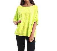 S89 Celebmodelook Italian Plain Cotton Top with Front Pockets Tunic Women Lagenlook (Lime, ONE Size)