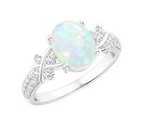 S925/9K/14K/18K Gold Oval Opal Engagement Custom Ring (Ladies' Style), Elliptical White Opal Set with Diamonds in Twisted Band Design, Elegant Wedding, Bridal, Anniversary Jewellery Gift(White Gold)