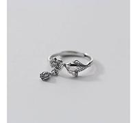 S925 Bague Poisson Lotus Vintage en Thaïlandais Pour Dames avec Ouverture de Pompon Réglablebague en s925, Ouverture réglable