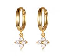 S925 Drop Hoop Earrings for Women Shiny Zircon Four Leaf Ear Rings Ladies Party Wedding s