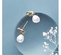 S925 Earrings, Ladies Japanese Simple Rope Knot Pearl Short Line Earrings en