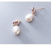 S925 Earrings, Ladies Japanese Simple Rope Knot Pearl Short Line Earrings &Rose
