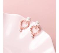 S925 Earrings, Women's Hollow Diamond-Studded Love Shell Beads Synthetic Pearl Earrings en