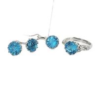 S925 Fashion Sterling Silver Necklace Opening Ring Loops Feminist Set Blue Crystal Jewellery Round Chrysanthemum Classic Retro Charm Creative Gift, LJBLEUSK