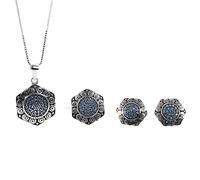 S925 Fashion Sterling Silver Necklace Opening Ring Loops Set Jewelry Women's Flowers Turquoise Blue Classic Retro Charm Creative Gift, LJBLEUSK