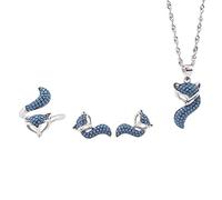 S925 Fashion Sterling Silver Necklace Opening Ring Loops Set Jewelry Women's Fox Animals Turquoise Blue Classic Retro Charm Creative Gift, LJBLEUSK