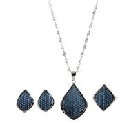 S925 Fashion Sterling Silver Necklace Opening Ring Loops Set Women's Jewelry Turquoise Blue Leaves Classic Retro Charm Creative Gift, LJBLEUSK