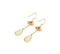 S925 Inlaid Nephrite White Jade Pendant Water Drop Ear Hook Ancient Craft Long Red Agate Pendant Embellished Earrings Made in China