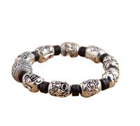 S925 Ladies Vintage Silver Bracelet Eighteen Lohan Beads Buddhist Creative Carving Luxury Temperament Personality Gift Chinese Classic