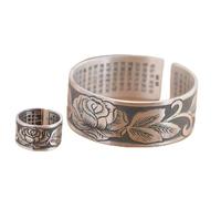 S925 Ladies Vintage Silver Bracelet Matte Peony Heart Open Ring Set Creative Carving Luxury Temperament Personality Gift Chinese Classic