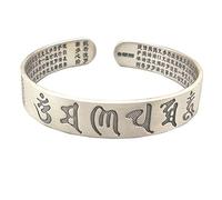 S925 Ladies Vintage Silver Bracelet Open Matte Buddhist Scriptures Creative Carving Luxury Temperament Personality Gift Chinese Classic