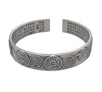 S925 Ladies Vintage Silver Bracelet Open Relief 3D Matte Five Emperor Money Scriptures Creative Carving Luxury Temperament Personality Gift Chinese Classic