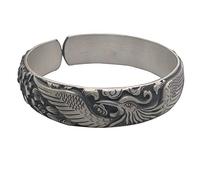 S925 Ladies Vintage Silver Bracelet Open Relief 3D Matte Phoenix Creative Carving Luxury Temperament Personality Gift Chinese Classic