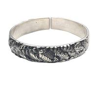S925 Ladies Vintage Silver Bracelet Open Relief 3D Peony Creative Carving Luxury Temperament Personality Gift Chinese Classic