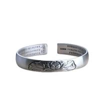 S925 Ladies Vintage Silver Bracelet Open Relief 3D Scripture Creative Carving Luxury Temperament Personality Gift Chinese Classic