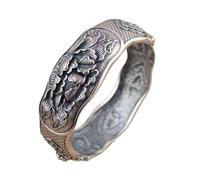 S925 Ladies Vintage Silver Bracelet Relief 3D Flower Creative Carving Luxury Temperament Personality Gift Chinese Classic