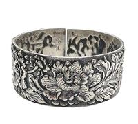 S925 Ladies Vintage Silver Bracelet Wide Opening Relief 3D Peony Creative Carving Luxury Temperament Personality Gift Chinese Classic
