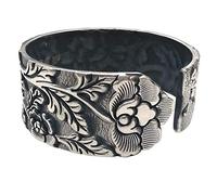 S925 Ladies Vintage Silver Bracelet Wide Opening Relief 3D Peony Creative Carving Luxury Temperament Personality Gift Chinese Classic